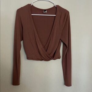 Windsor Brown Long Sleeve Crop Wrap Blouse
